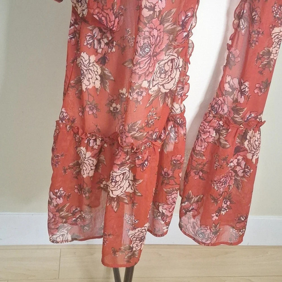 American Eagle red floral sheer  kimono style duster SZ XS - Picture 5 of 9